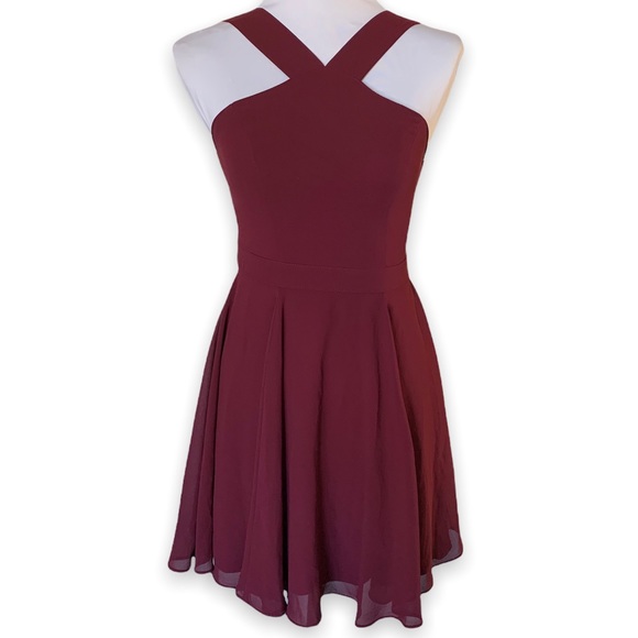 LULUS Forevermore Skater dress sz XS in burgundy - Picture 5 of 8